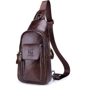 Mens Leather Crossbody Bag Shoulder Sling Bag Casual Daypacks Chest Bags